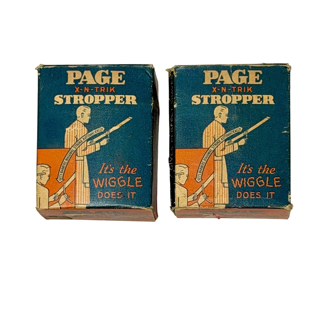 Vintage Page X-N-Trik‎ Stropper Razor Blade Sharpener Set 2 Page Belting Co USA